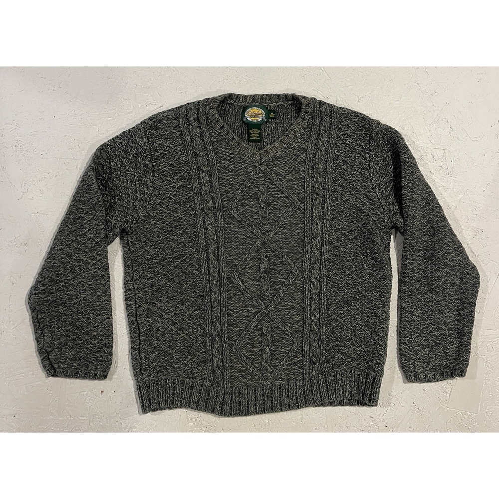 Cabelas Women's Medium‎ Green Heavy Cable-Knit Pullover Sweater Cotton